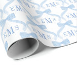 Preppy Monogram Blue Bows Baby Boy Geschenkpapier<br><div class="desc">Dieses charmante Geschenkpapier-Design verfügt über ein handgemaltes blaues Aquarellbogen mit 3 Buchstaben Monogramm,  das Sie mit den Initialen des glücklichen Empfängers personalisieren können.</div>