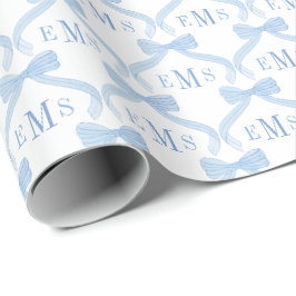 Preppy Monogram Blue Bows Baby Boy Geschenkpapier