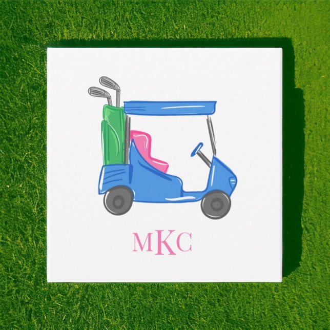 Preppy Monogram Blue Personalisiert Golf Cart Mitteilungskarte (Von Creator hochgeladen)