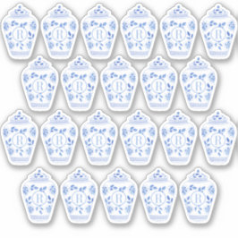 Preppy Monogram Blue und White Ginger Jar Aufkleber
