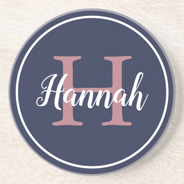 Preppy Monogram Navy Blue Calligraphy Name Getränkeuntersetzer (Vorne)