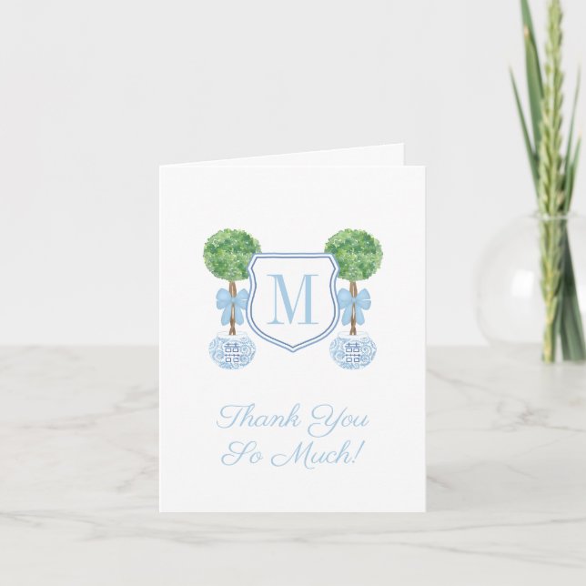 Preppy Monogram Pale Blue Boy Baby Shooting Party Dankeskarte (Vorderseite)