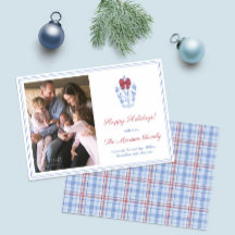 Preppy Monogram Red Bow Family Christmas Foto