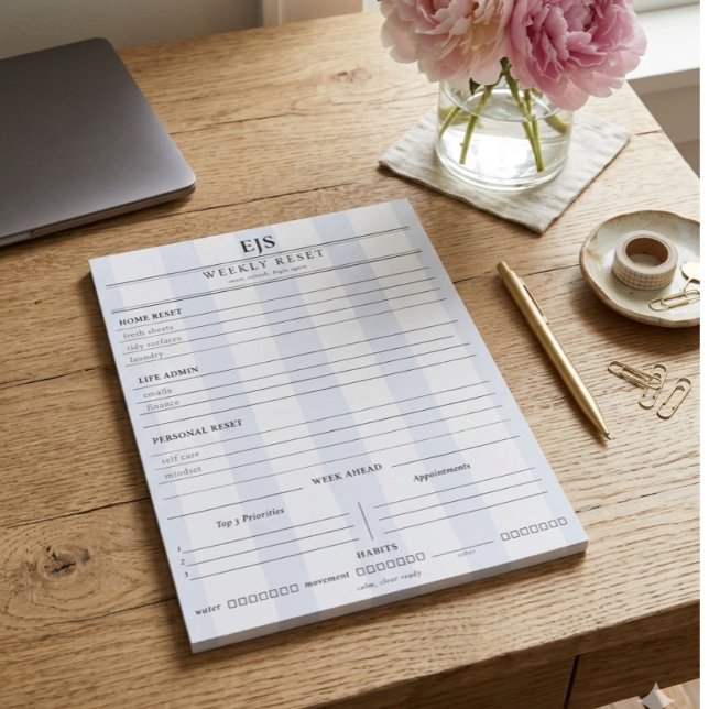 Preppy Monogram Weekly Reset Notepad | Planner Notizblock (Von Creator hochgeladen)
