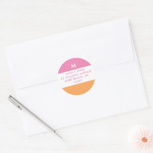 Preppy-Monogramm Rosa und Orange Mädchenhaft Runder Aufkleber
