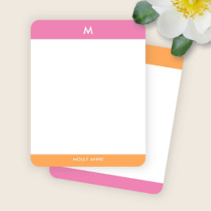 Preppy-Monogramm Rosa und Orange Weiblich Mitteilungskarte