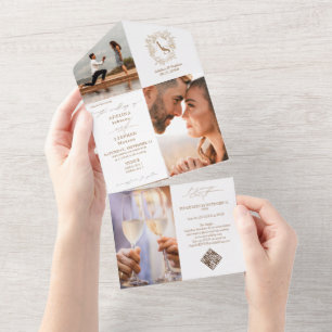 Preppy-Monogramm-Wappen 3 Foto-QR-Code Chic-Hochze All In One Einladung