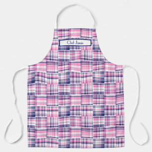 Preppy Multicolor-Patchwork-Madras-Rosa-Navy Schürze