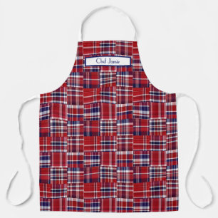 Preppy-Multicolor-Patchwork-Madras-Tiefrot-Navy Schürze