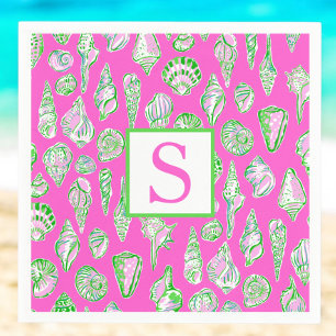 Preppy-Muscheln auf Hot Pink Monogram Seaside Serviette