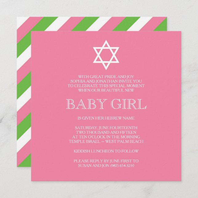 Preppy Naming Day Einladung - Moderne (Vorne/Hinten)