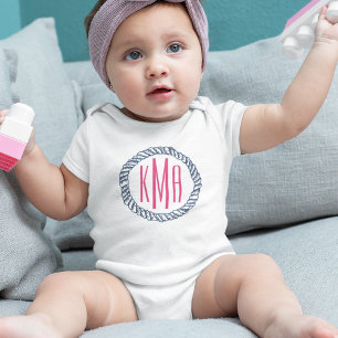 Preppy Nauavy & Pink Rope Monogram Baby Strampler