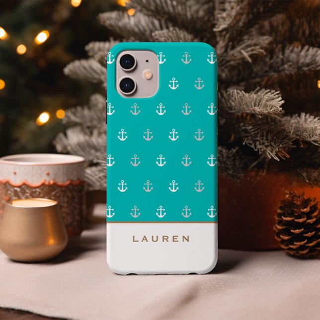 Preppy Nautic Blue and White Monogram Case-Mate iPhone Hülle (Von Creator hochgeladen)