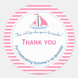 Preppy Nautic Pink Sail Away Geburtstag Vielen Dan Runder Aufkleber