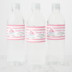 Preppy Nautic Pink Sail Away Geburtstag Vielen Dan Wasserflaschenetikett