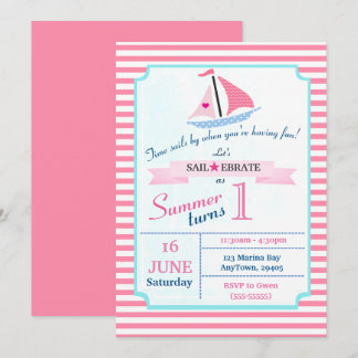Preppy nautic Pink Sail weg Geburtstag für Mädchen Einladung