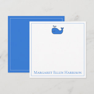 Preppy Nautical Blue and White Whale Personalisier Mitteilungskarte