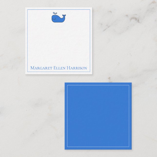 Preppy Nautical Blue and White Whale Personalisier Mitteilungskarte (Vorne/Hinten)