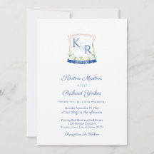 Preppy Nautical Blue White Monogram Wappen Wedding