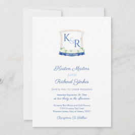 Preppy Nautical Blue White Monogram Wappen Wedding Einladung