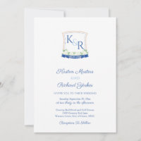 Preppy Nautical Blue White Monogram Wappen Wedding