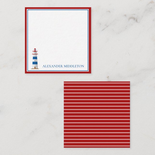 Preppy Nautical Lighthouse Personalisiert Mitteilungskarte (Vorne/Hinten)