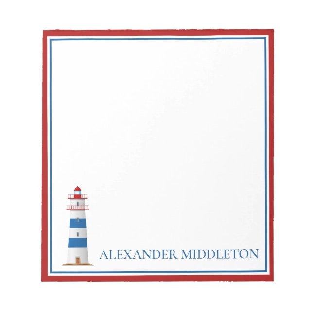 Preppy Nautical Lighthouse Personalisiert Notizblock (Vorderseite)