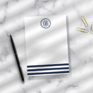 Preppy Nautical Navy Strip & Monogram Post-it Klebezettel