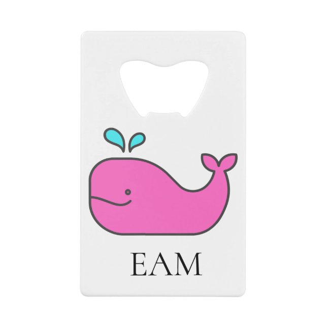 Preppy Nautical Pink and Aqua Whale Monogram Geldbeutel Flaschenöffner (Vorderseite)