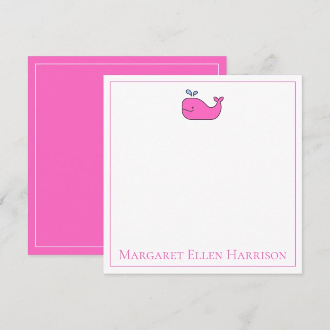 Preppy Nautical Pink and White Whale Personalisier Mitteilungskarte (Vorne/Hinten)