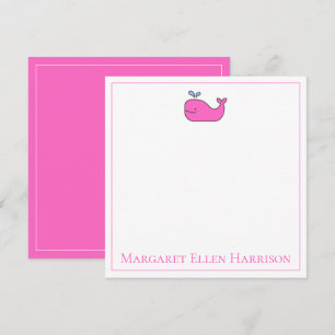 Preppy Nautical Pink and White Whale Personalisier Mitteilungskarte