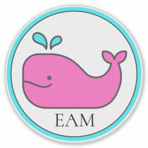 Preppy Nautical Pink und Aqua Whale Monogram Aufkleber