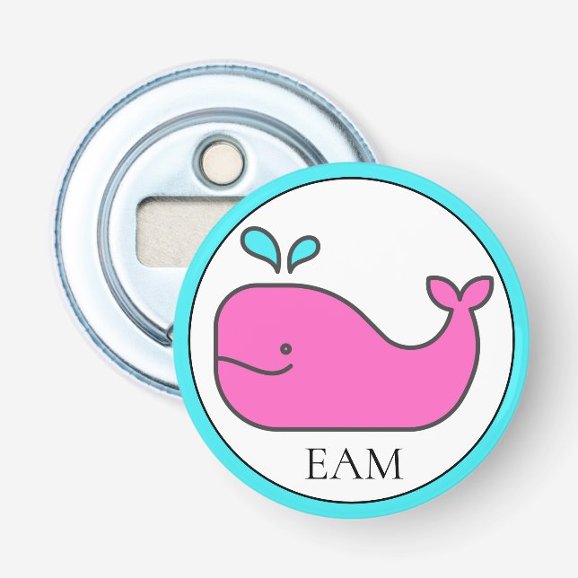 Preppy Nautical Pink und Aqua Whale Monogram Flaschenöffner (Vorderseite)