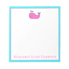 Preppy Nautical Pink und Aqua Whale Personalisiert Notizblock