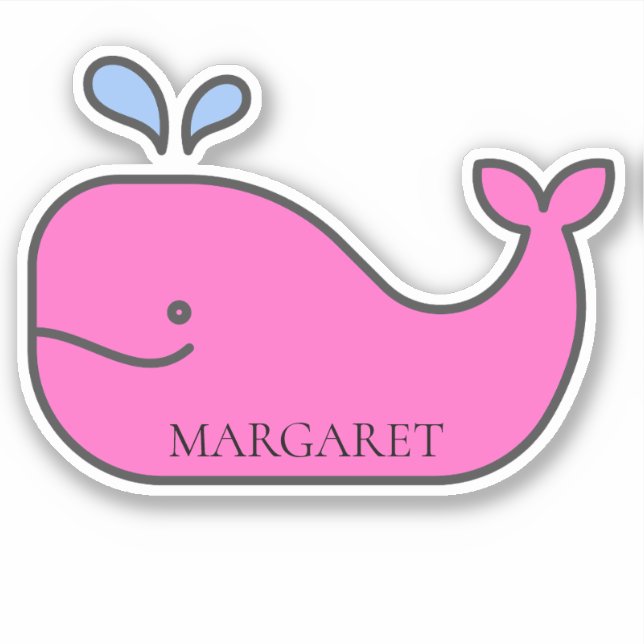 Preppy Nautical Pink und Blue Whale Personalisiert Aufkleber (Vorderseite)