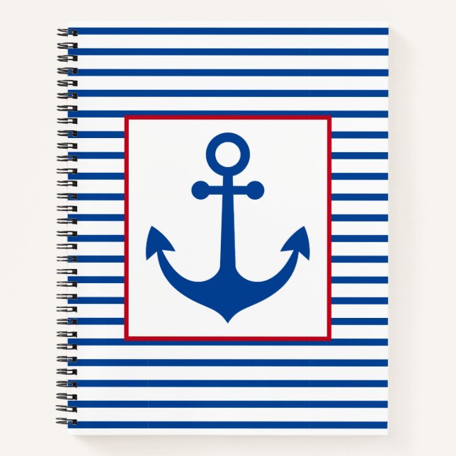 Preppy Nautical Stripes and Anchor Personalized Notizbuch (Vorderseite)