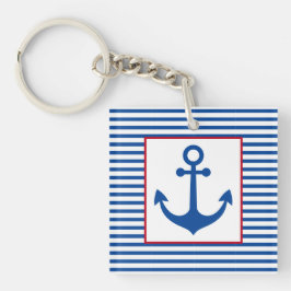 Preppy Nautical Stripes and Anchor Personalized Schlüsselanhänger
