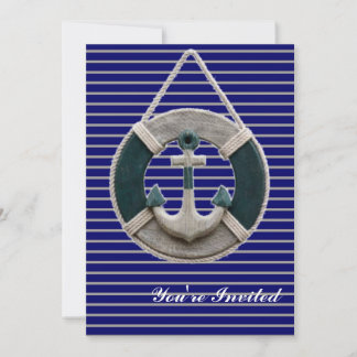 Preppy Nautical Stripes Lifesver Strand Anchor Einladung