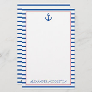 Preppy Nautical Stripes und Anker Personalisiert Briefpapier