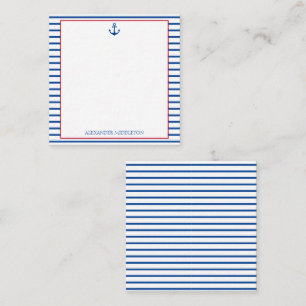 Preppy Nautical Stripes und Anker Personalisiert Mitteilungskarte