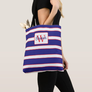 Preppy Navy Blau Rot und Weiß gestreift Monogramm