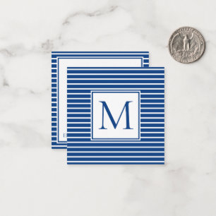 Preppy Navy Blue and White Strip Monogram Mitteilungskarte
