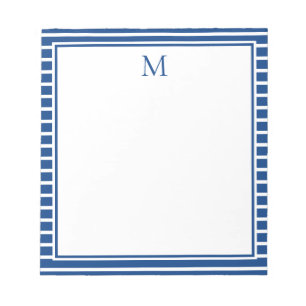 Preppy Navy Blue and White Strip Monogram Notizblock