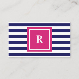 Preppy Navy Blue Strips und Hot Pink Monogramm Visitenkarte