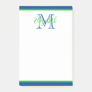 Preppy Navy Blue und Green Monogram Post-it Klebezettel