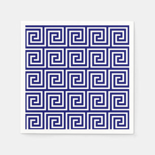 Preppy Navy Blue White Griechisches Schlüsselmuste Serviette