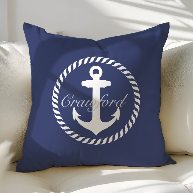 Preppy Navy Blue & White Nauchor Monogram Kissen (Von Creator hochgeladen)