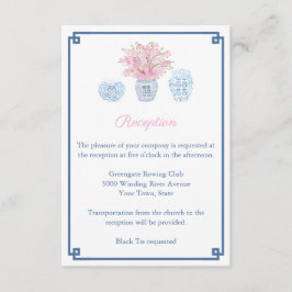 Preppy Navy & Blush Ginger Jar Hochzeitsempfang Begleitkarte