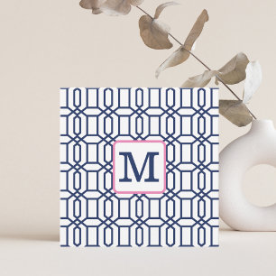 Preppy Navy Oktagon-Muster / Navy Monogramm Mitteilungskarte