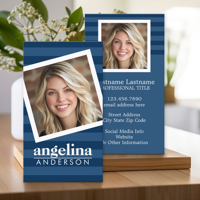 Preppy Navy Strip Muster Individuelle Name und Fot Visitenkarte (Custom Business Cards)